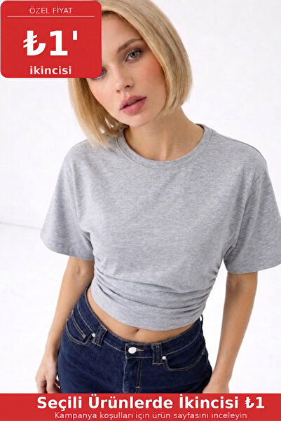 COMBİNE MİCHAİL Ženska modna uska siva kratka majica