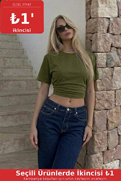 COMBİNE MİCHAİL Tricou crop kaki mulat pe corp pentru femei