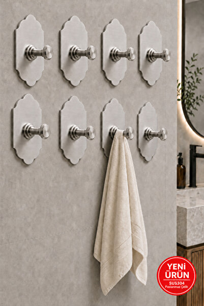 DUREVO 8 ADET- RUSTİK TASARIM Paslanmaz Çelik Banyo Askısı/Bornoz Askısı / Ha...