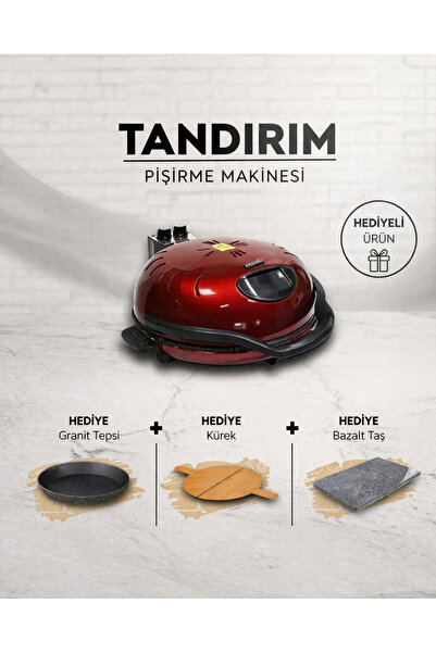 TANDIRIM Ekmek Pişirme Makinesi Kırmızı 1500W (BAZALT TAŞ - PİZZA KÜREK - GRA...