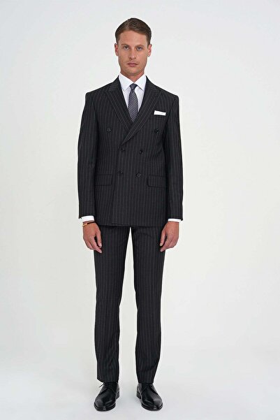 Efor Slim Fit Double Slit Striped Double Breasted Classic Anthracite Suit Tk 925