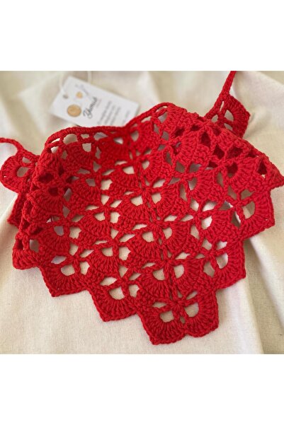 YUMAK Red Color Bandana, Hand Knitted Bandana