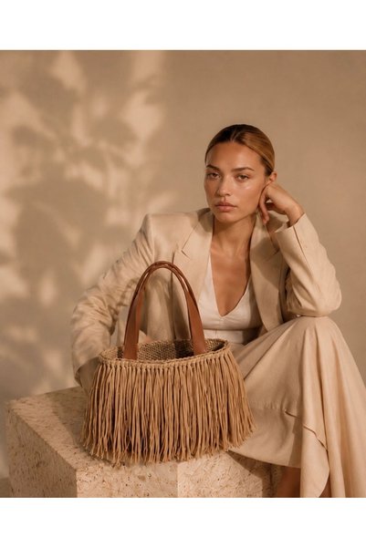 DESS DESIGN Rue Straw Bag - Handmade Straw Bag - Tassel Detailed Summer Beach & Daily Women's Handbag