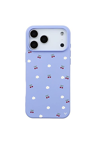 Casen iPhone 17 Pro Max Lila Lansman Renkli Silikon Kiraz ve Çiçek Desenli Ka...