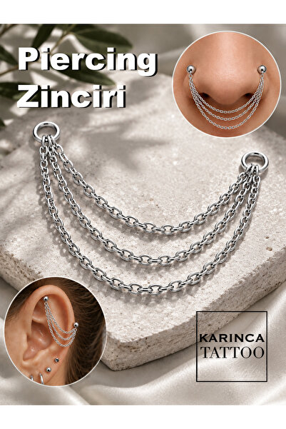 Karınca Piercing Üç Sıra Piercing Zincir Nose Chain Kulak Helix Nostril Burun...