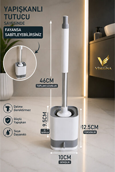 VİSLUNA Hijyenik Silikon Tuvalet Klozet Temizleme Fırçası Şık Tasarım Koku Önleyici Hızlı Kuruyan Hazneli WC Fırçası Banyo Temizlik Aparatı
