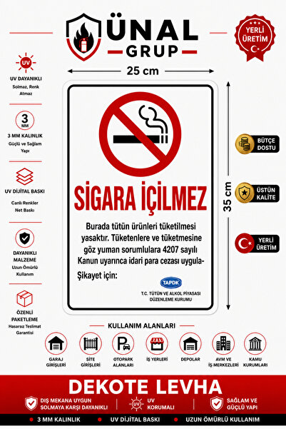 ünalgrup Sigara Içilmez 25 Cm X 35 Cm Folyo Baskı UV Baskı (Solmaz)