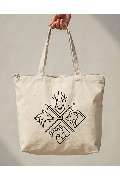 buzagi tasarım ürünleri Game of Thrones Zippered Lined Gusseted Canvas Bag 35...