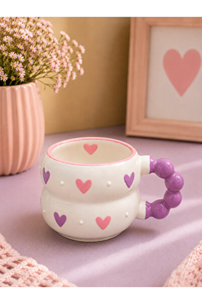 İZart Bead Purple Handle Pink - Purple Inner Heart Special Embossed Hand Embr...