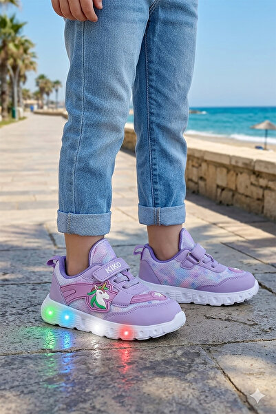 Kiko Kids Puff Cırtlı Işıklı Faylon Taban Kız Bebek Spor Ayakkabı