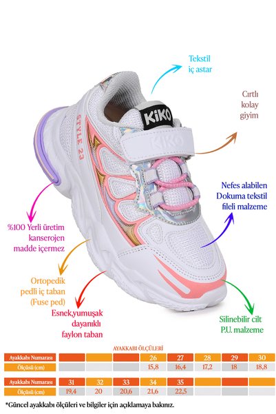Kiko Kids Style Faylon Sole Daily Velcro Girls' Sports Shoes