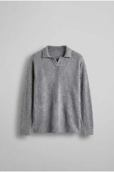 ablukaonline Men's polo collar soft textured Oversized sweater anthracite