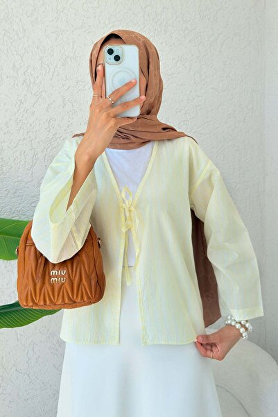 Salih Çelebi Çizgili İp Bağcıklı Kimono 2357 - SARI