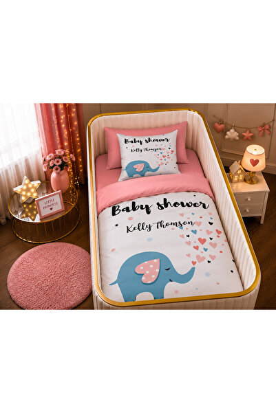Fabeteks Baby Shower Elephant Single Digital Baby Duvet Cover Set