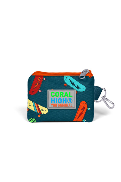 Coral High Kids Civit Neon Orange Skateboard Patterned Coin Purse 21823