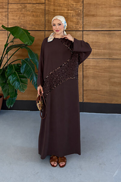 Miss Allos Women's Sequin Embroidered Bat Sleeve Linen Dress