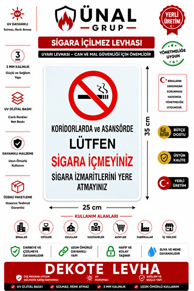 ünalgrup UYARICI LEVHA KORİDORDA SİGARA İÇİLMEZ 35*25 CM