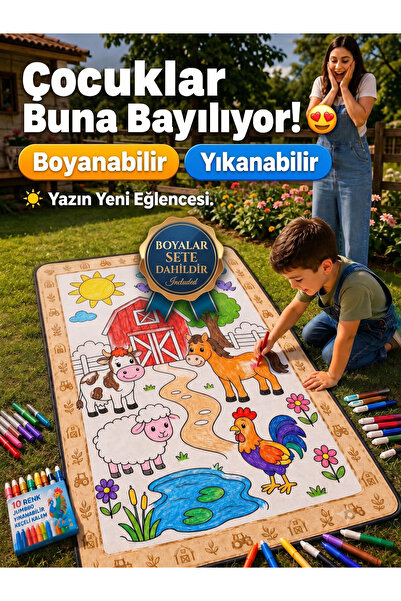 Nizal Home Eğitici Yıkanabilir Tekrar Boyanabilir Çocuk Odası Oyun Matı Boyam...