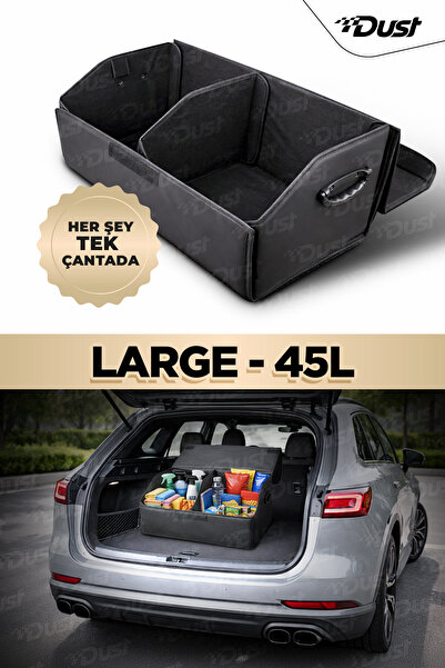DUST Araba Bagaj Çantası – 60x30x30cm Oto Bagaj Organizer Kapaklı Cırtlı Düze...