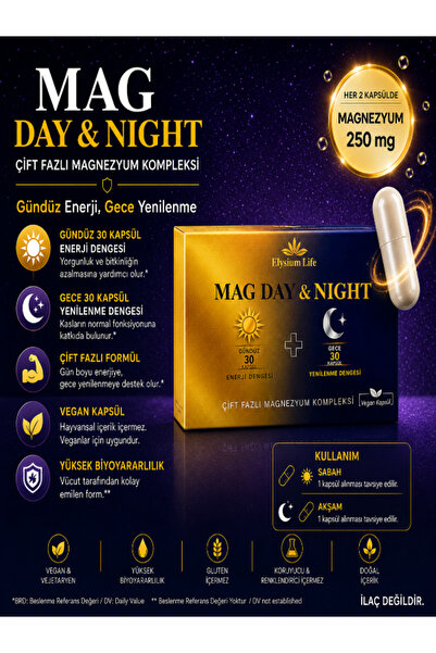 ELYSİUM LİFE Magnezyum Kompleksi Gece Gündüz Kapsülü