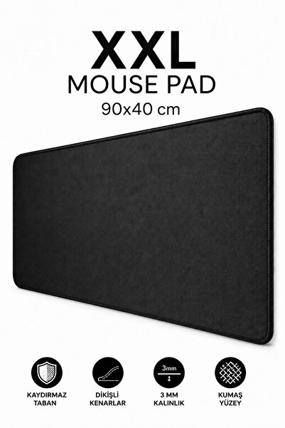 Soillium Gaming Mouse Pad 90x40cm Dikişli Siyah Mause Ped Oyuncu Kaydırmaz Mo...