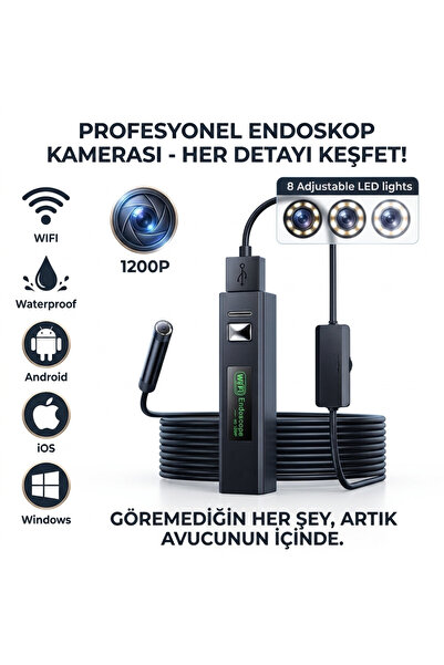 invitta Wi-Fi Endeskop Yılan Kamera 1200P Su Geçirmez Sert Kablo 10 Metre