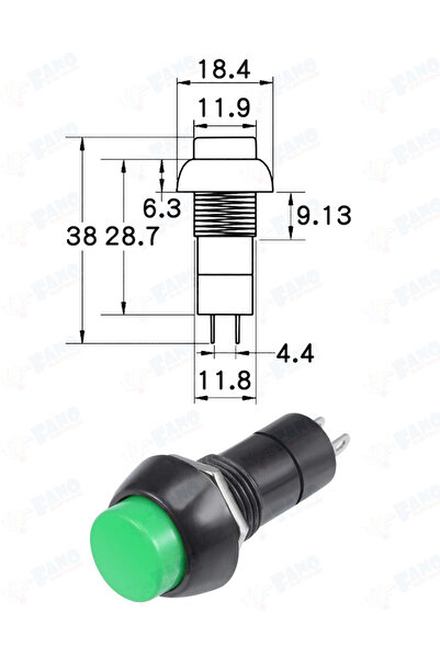 FANO (5 Adet)12mm 250V 3A Yeşil Basmalı PBS-11B Kendiliğinden Kilitlenmeyen Açma/Kapama Düğme Anahtar