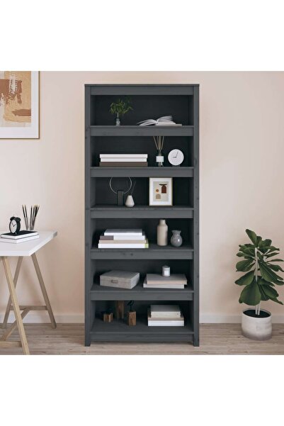 Concept Bibliotecă, gri, 80x35x183 cm, lemn masiv de pin