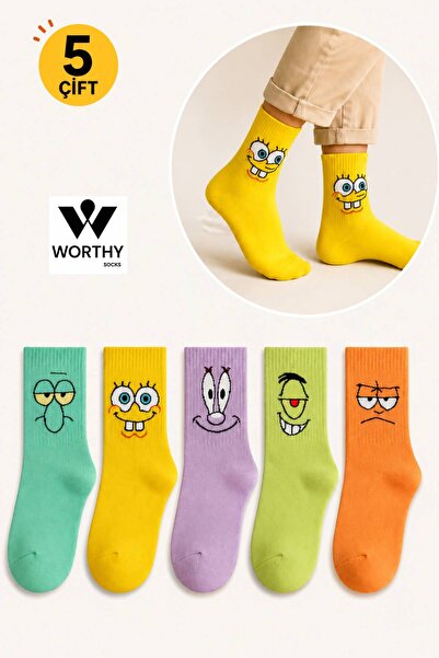 WORTHY SOCKS Unisex Desenli Kolej Çorap Seti 5'li Paket