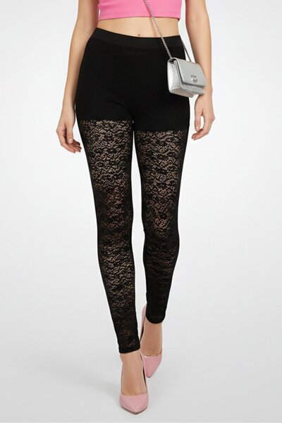 Maje Women Pull On Lace Detail Leggings, Black