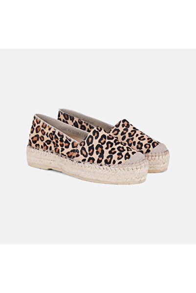 Desa Women's Beige Leopard Patterned Suede Leather Espadrilles