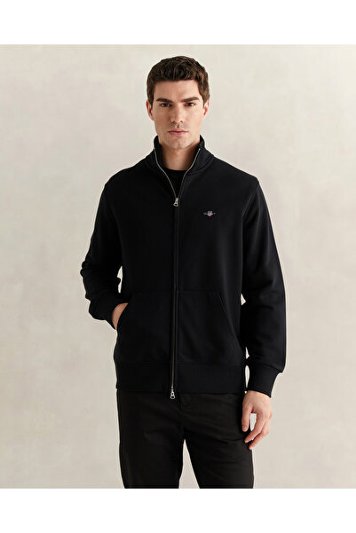 Gant Erkek Siyah Fermuarlı Logolu Sweatshirt