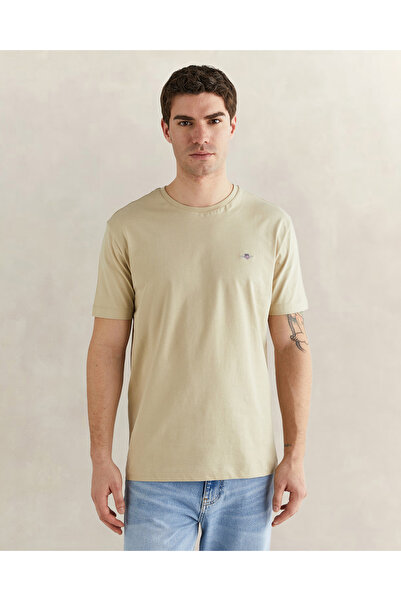 Gant Erkek Bej Bisiklet Yaka Regular Fit Logolu T-Shirt