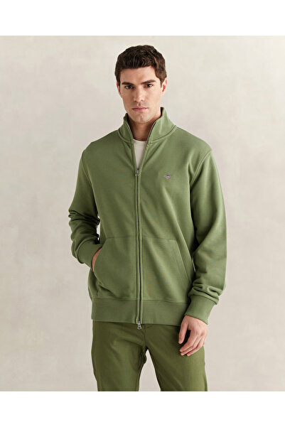 Gant Erkek Yeşil Fermuarlı Logolu Sweatshirt