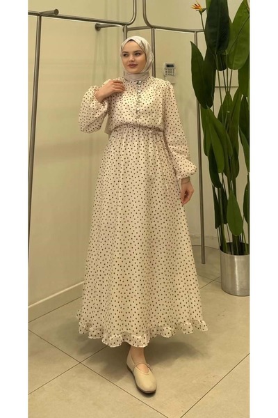 Rumella 26Y9652 ELBİSE BELİ LASTİKLİ ÖNÜ YARIM DÜĞMELİ EKRU