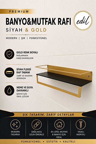 EDİL Banyo&Mutfak Havluluk Rafı Gold Metal Renk