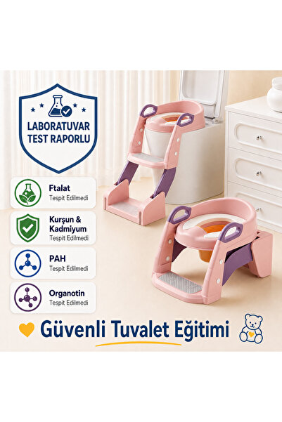 DEKOHOP Çocuk Tuvalet Eğitimi Katlanır Klozet Adaptörü Ve Lazımlık Merdivenli...