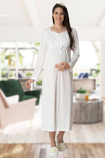 Mecit Pijama Mecit 5415 Ecru - Νυχτικό εγκυμοσύνης και εγκυμοσύνης