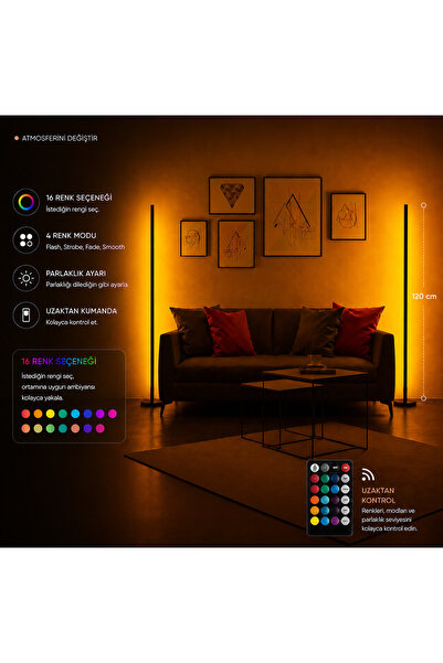 Mobzar 2 Adet Dekoratif Köşe Led Lambader -led Lamba Işık Sistemi - Full Rgb