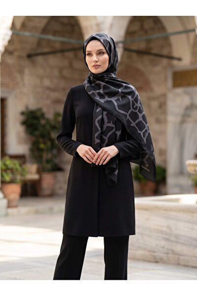 Vissona KREP TAŞ DESENLİ SİYAH - FÜME RENKLİ 75X195 KIRIŞMAZ ŞAL