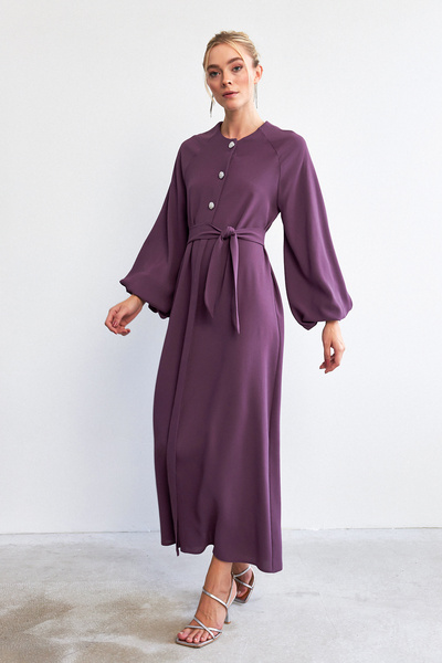VAVİNOR Rochie Abaya cu mâneci bufante și butoni - Liliac