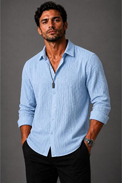 LUPERCUS Men's Muslin Shirt with Long Sleeves 100% Cotton
