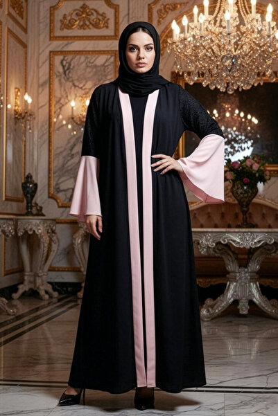 Neva Style عباية سلمون تيسيتير بتفاصيل الأكمام 55510SMN