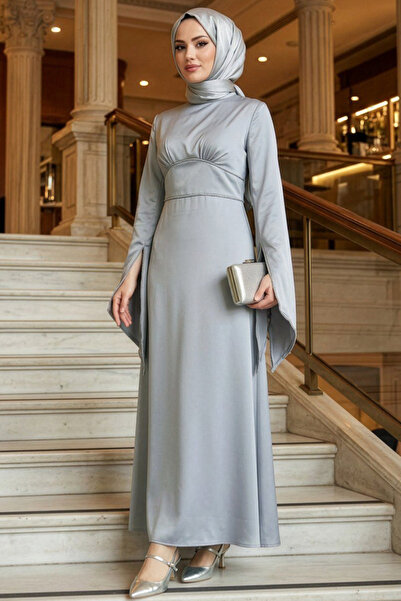 N.S NEVA STYLE فستان سهرة إسباني رمادي اللون من الساتان 6258GR