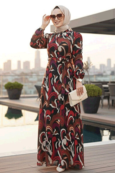 Neva Style فستان حجاب أسود منقوش بالزهور 27936S