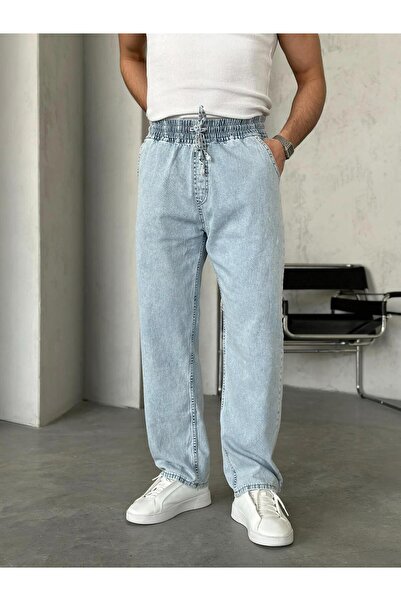 Generic Brand P285121 Snow Wash Waist Elastic Baggy Pants