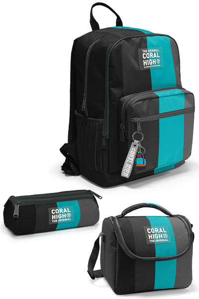 Coral High Colorful Striped 3-Piece School Bag Set Set0123696