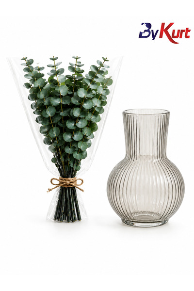 ByKurt Set compus dintr-o vază decorativă din sticlă și un buchet de eucalipt...
