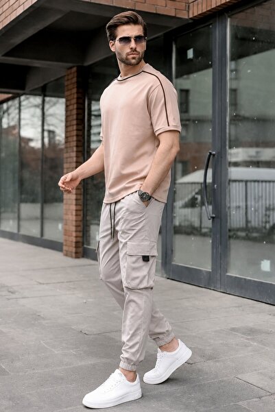 Madmext Bej Kargo Cep Erkek Jogger Pantolon 5461