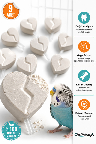 ozzipetshop Muhabbet Kuşu Gaga Taşı 9 Adet Doğal Kalsiyumlu Mineral Kemirme Taşı
